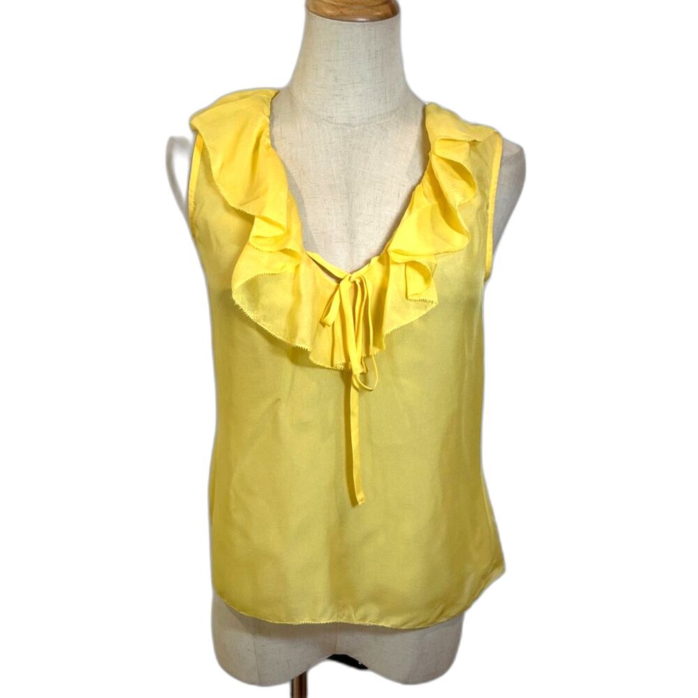 Ladaire Alaina Silk Chiffon Blouse Yellow Sleeveless Sheer Ruffles XXS $129 NEW